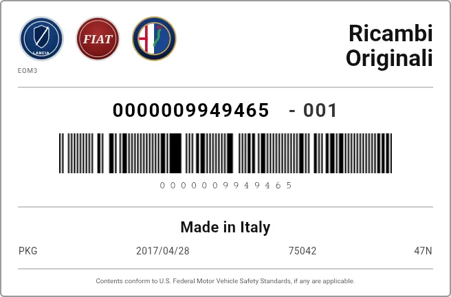 Étiquette OEM ALFA ROMEO 0000009949465 — DISQUE PORTE-FREIN
