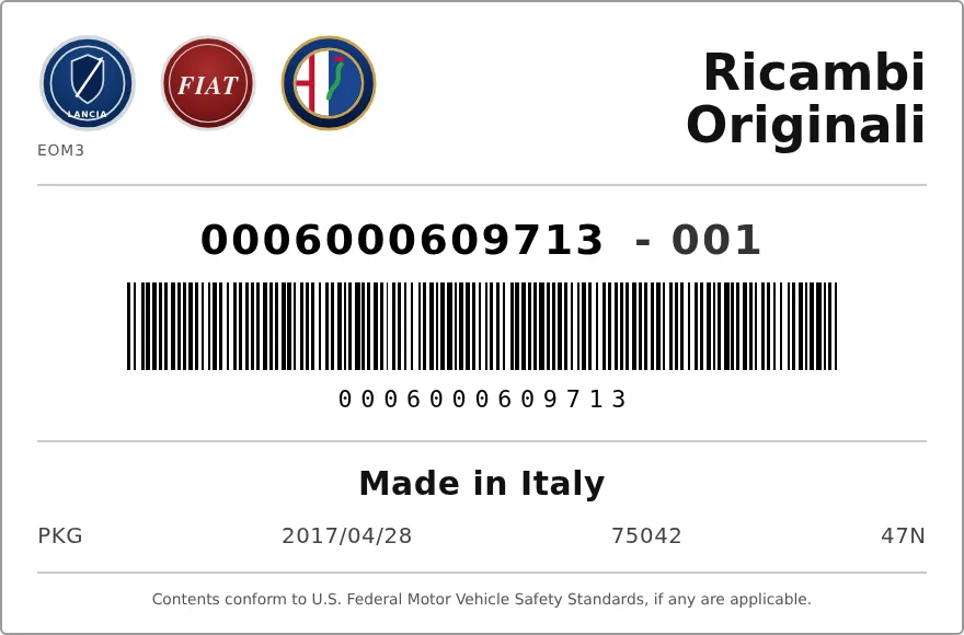 Étiquette OEM ALFA ROMEO 0006000609713 — DISQUE DE FREIN