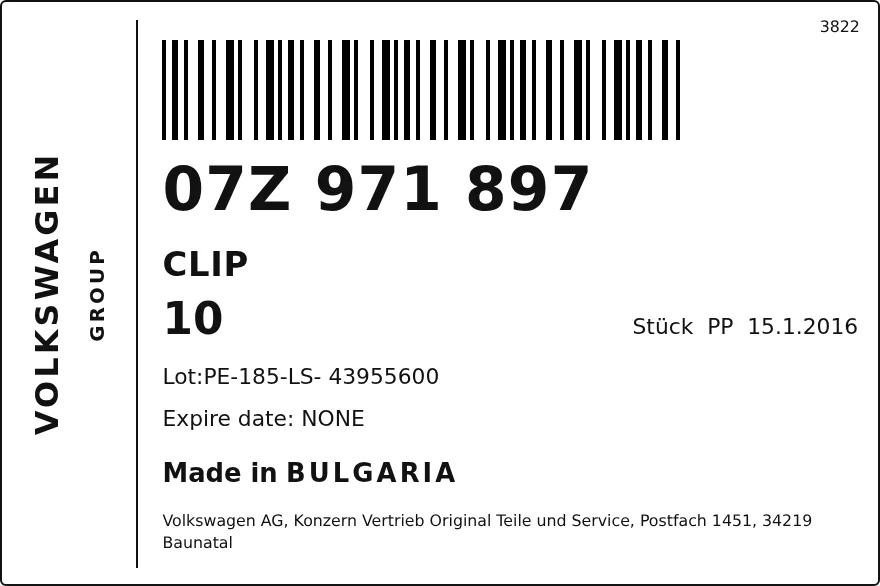 Etichetta OEM AUDI 07Z971897 — CLIP