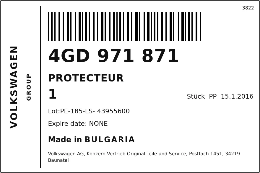 Étiquette OEM AUDI 4GD971871 — PROTECTEUR