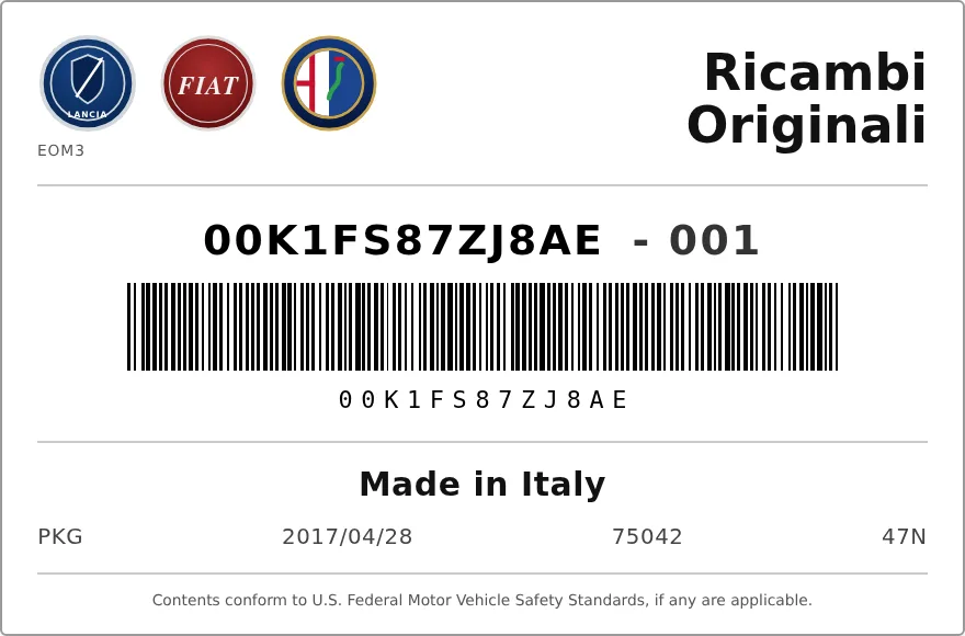 Etichetta OEM FIAT 00K1FS87ZJ8AE — FOLDING TOP
