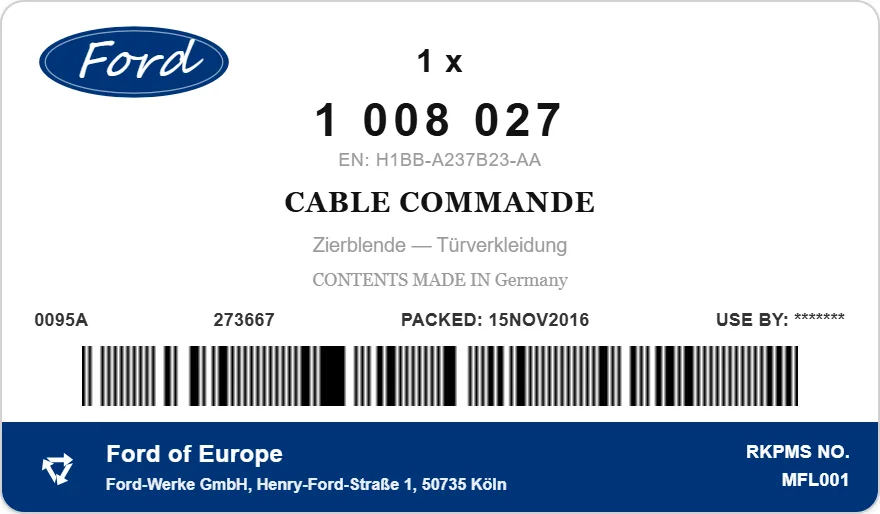 OEM-etiket FORD 1008027 — BETAETIGUNGSZUG