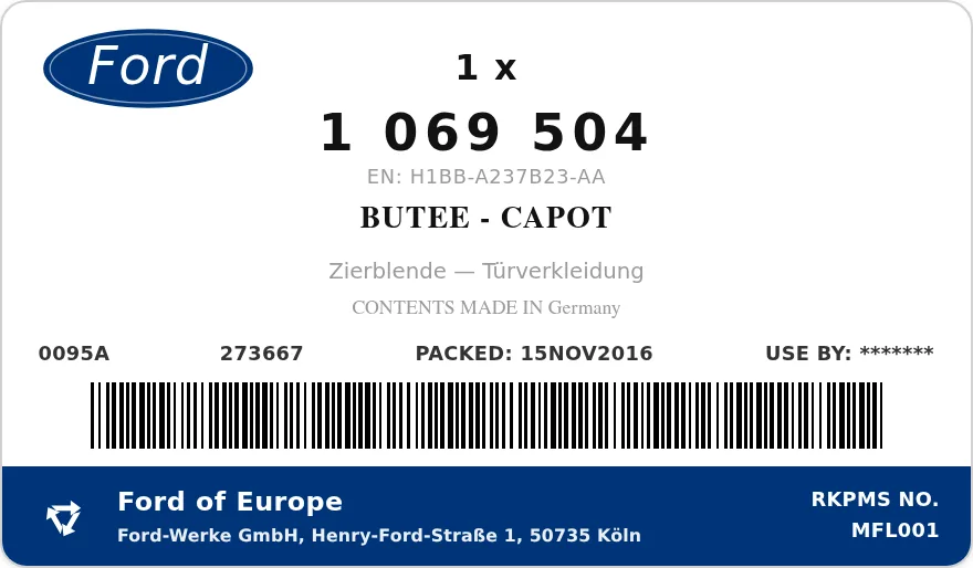 Etichetta OEM FORD 1069504 — Sto?fanger