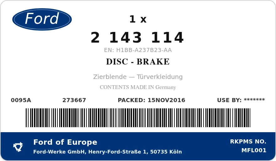 OEM-etiket FORD 2143114 — DISC - BRAKE