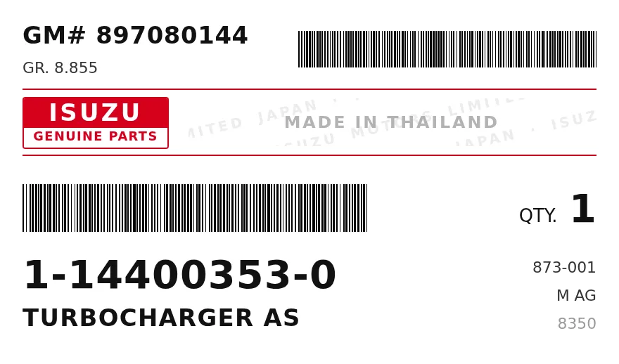 Étiquette OEM ISUZU 11440-03530 — TURBOCHARGER AS