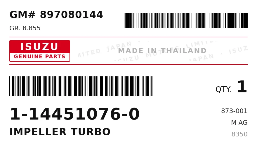 Étiquette OEM ISUZU 11445-10760 — IMPELLER TURBO