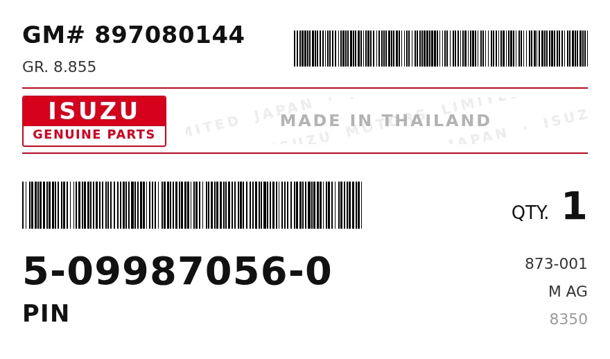 Étiquette OEM ISUZU 50998-70560 — PIN