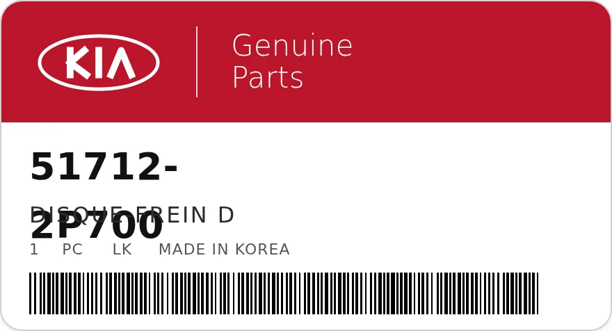 Étiquette OEM KIA 51712-2P700 — DISQUE-FREIN D