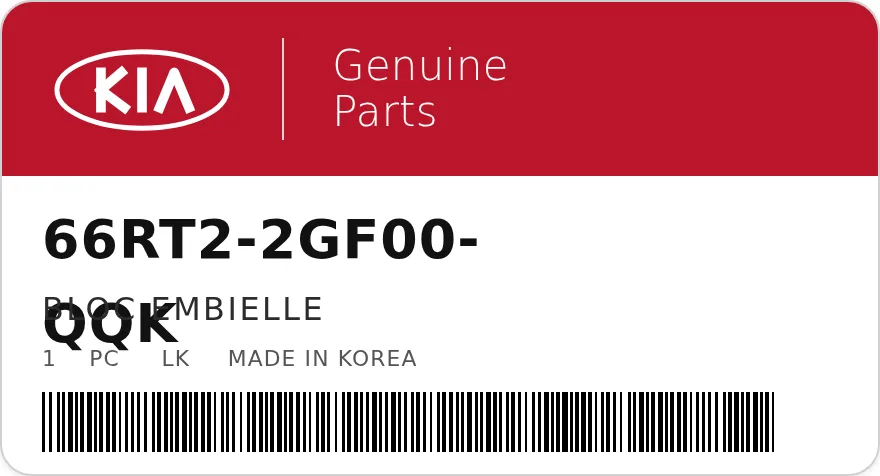 Étiquette OEM KIA 66RT2-2GF00-QQK — BLOC EMBIELLE