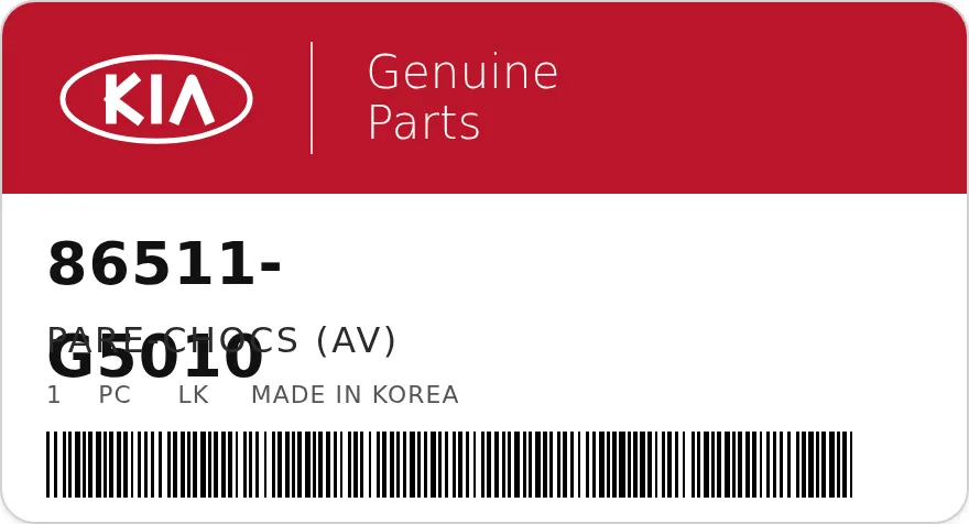 Étiquette OEM KIA 86511-G5010 — PARE-CHOCS (av)