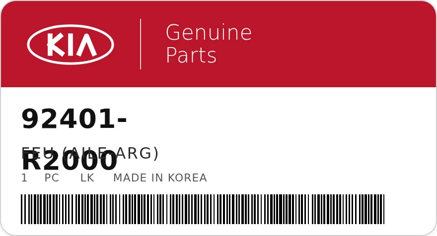 Étiquette OEM KIA 92401-R2000 — FEU (aile-arg)