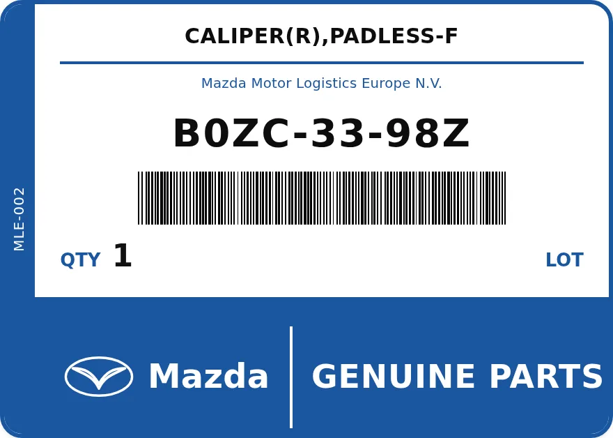 Etichetta OEM MAZDA B0ZC3398Z — CALIPER(R),PADLESS-F