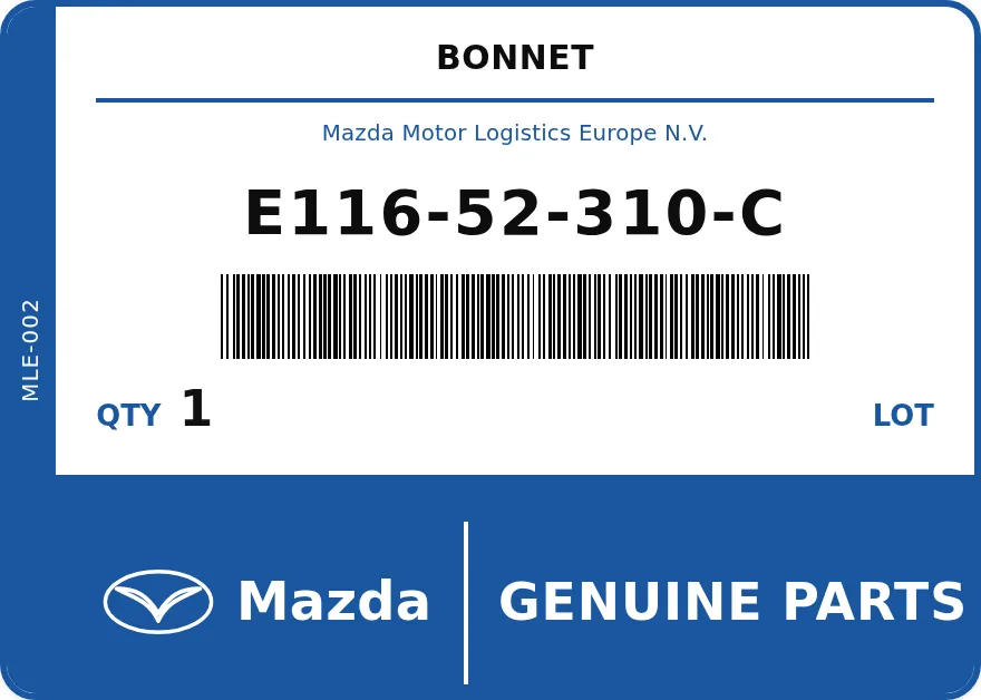 Etichetta OEM MAZDA E11652310C — BONNET
