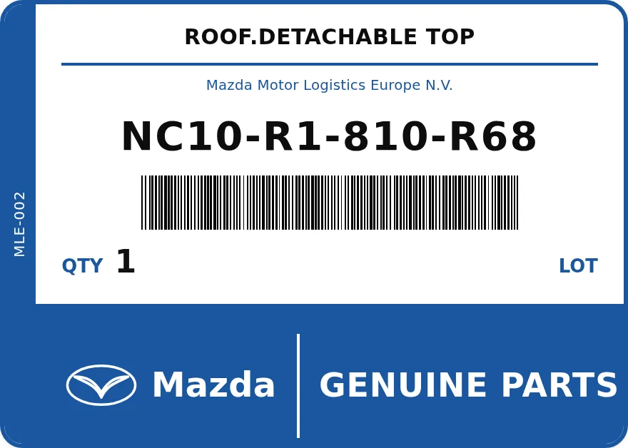 Etichetta OEM MAZDA NC10R1810R68 — ROOF.DETACHABLE TOP