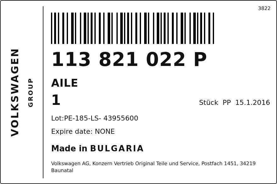 Etichetta OEM SEAT 113821022P — AILE