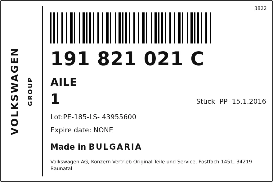 Etichetta OEM SEAT 191821021C — FENDER