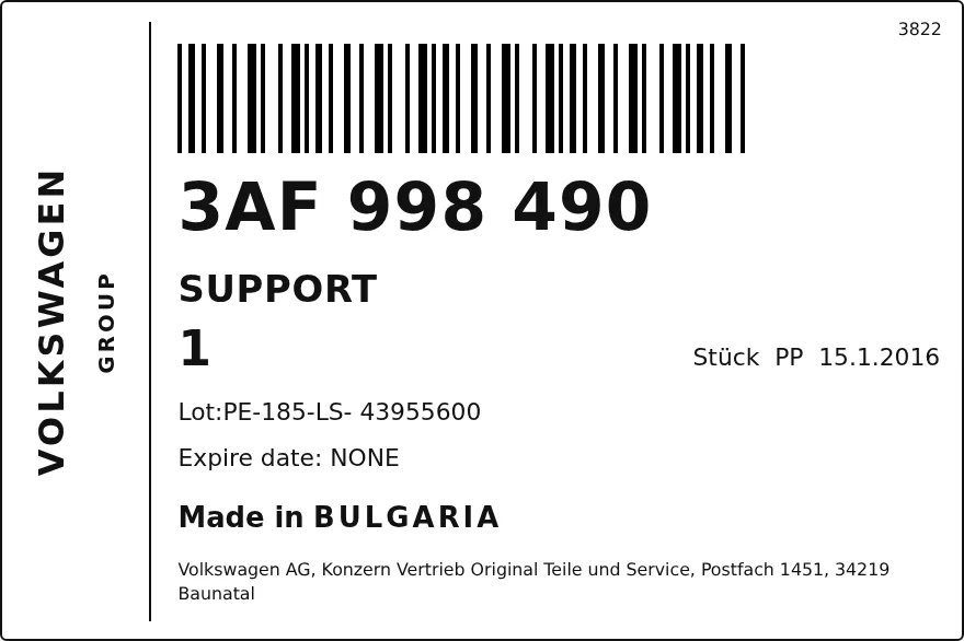 Etichetta OEM SEAT 3AF998490 — Bracket