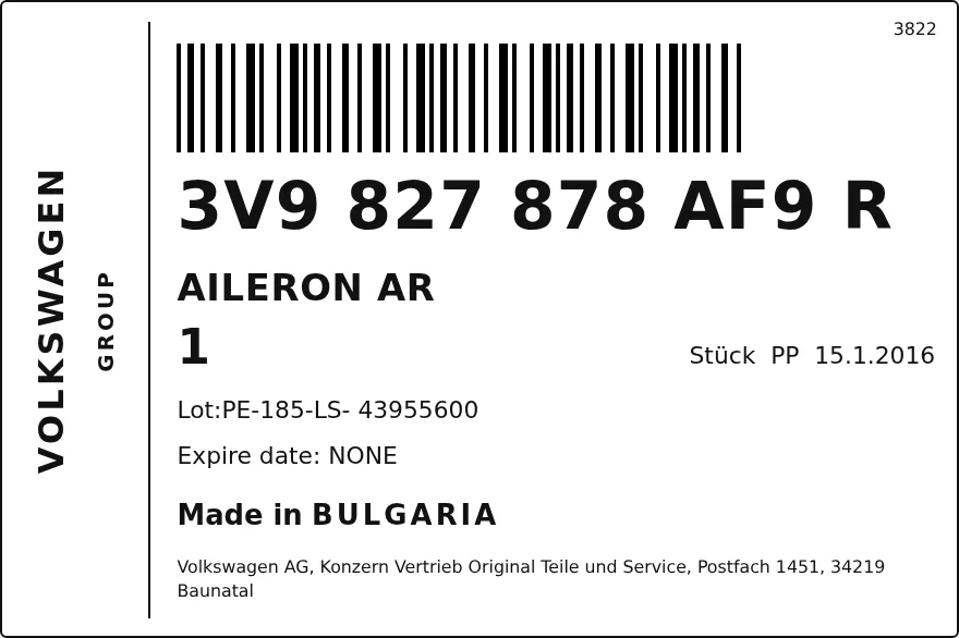 Etichetta OEM SEAT 3V9827878AF9R — AILERON AR