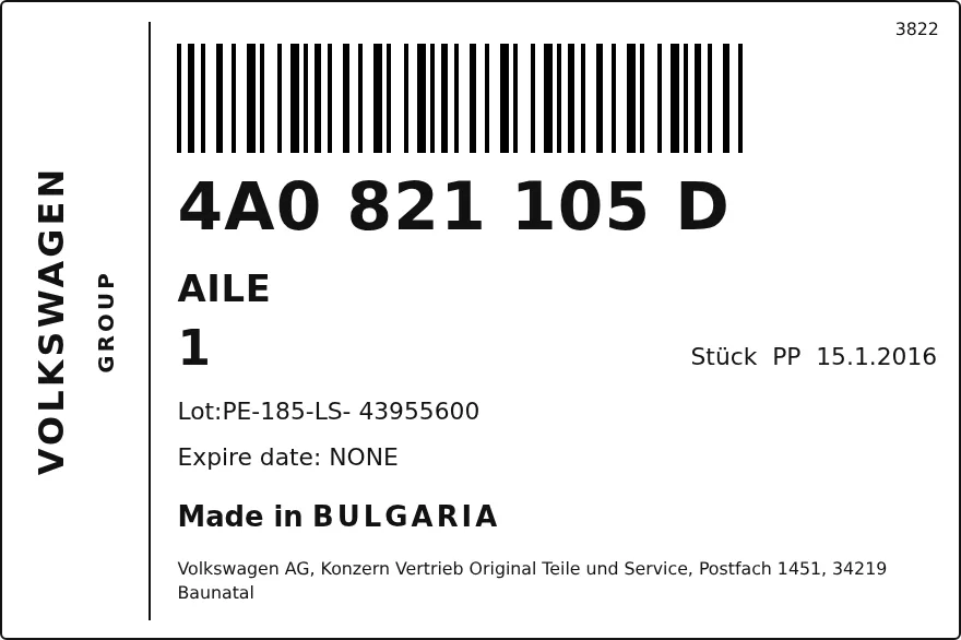 Etichetta OEM SEAT 4A0821105D — FENDER