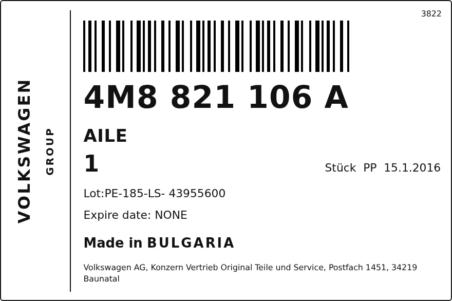 Etichetta OEM SEAT 4M8821106A — AILE