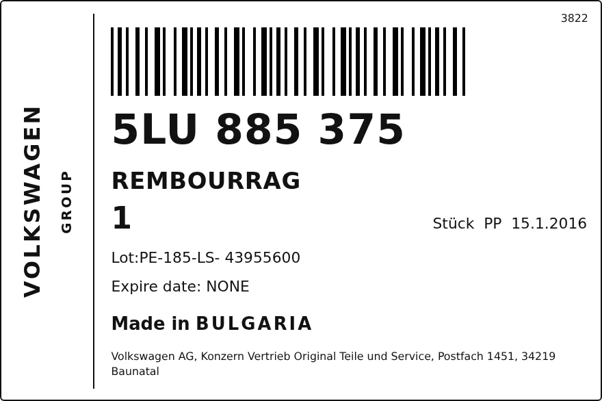 Étiquette OEM SEAT 5LU885375 — REMBOURRAG