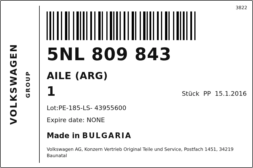 Etichetta OEM SEAT 5NL809843 — SUBPART