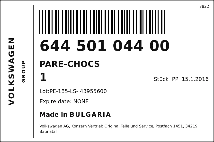 Étiquette OEM SEAT 64450104400 — PARE-CHOCS