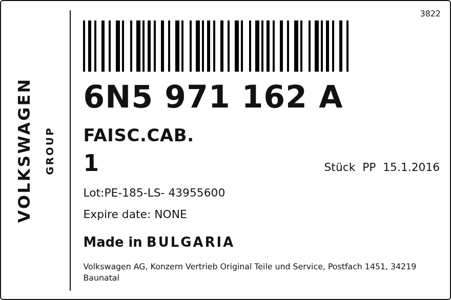 Etichetta OEM SEAT 6N5971162A — HARNESS