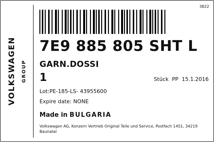 Etichetta OEM SEAT 7E9885805SHTL — COVER