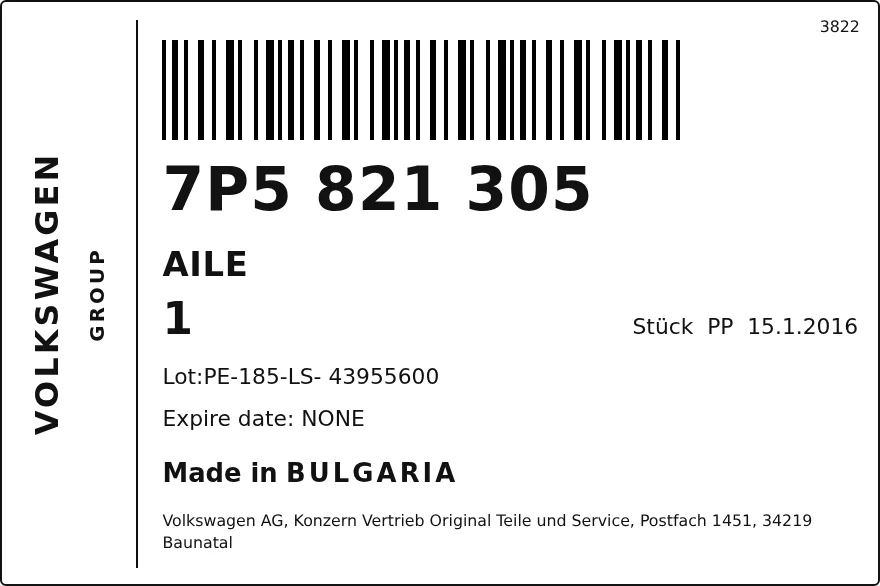 Etichetta OEM SEAT 7P5821305 — AILE