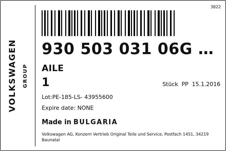 Etichetta OEM SEAT 93050303106GRV — AILE
