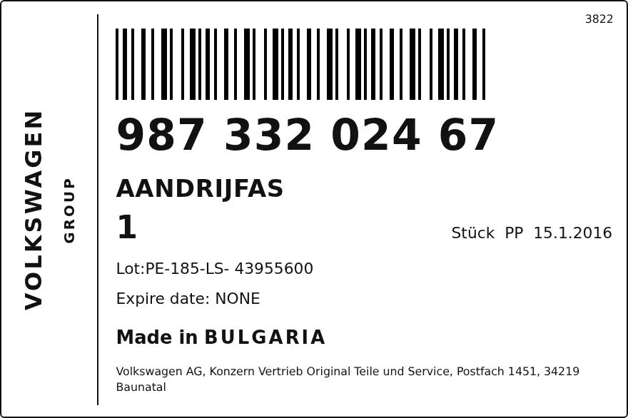 Etichetta OEM SEAT 98733202467 — AANDRIJFAS