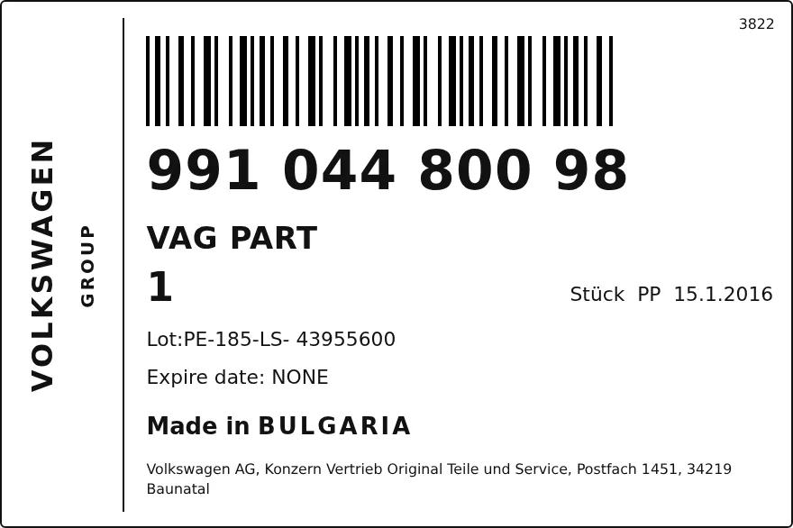Etichetta OEM SEAT 99104480098 — VAG PART