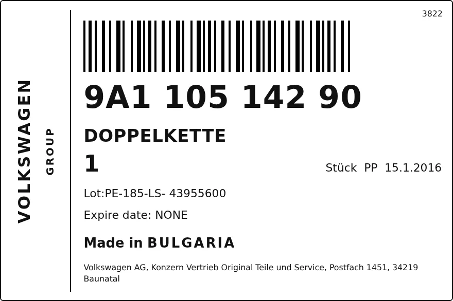 Etichetta OEM SEAT 9A110514290 — DOPPELKETTE