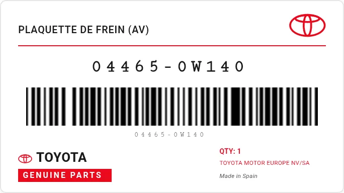 Etiqueta OEM TOYOTA 04465-0W140 — PAD KIT,DISC BRAKE L