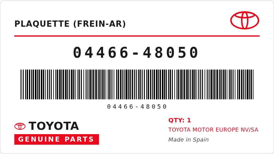 Etiqueta OEM TOYOTA 04466-48050 — PAD KIT, DISC BRAKE