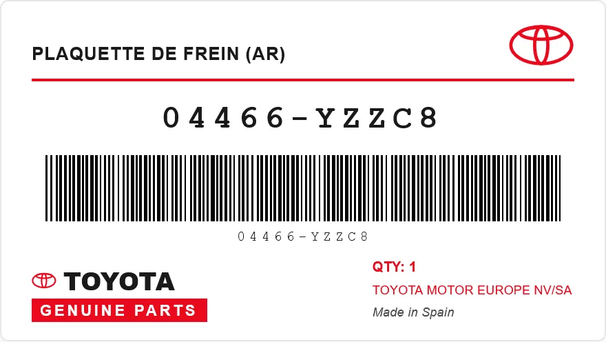 Étiquette OEM TOYOTA 04466-YZZC8 — PLAQUETTE DE FREIN (ar)