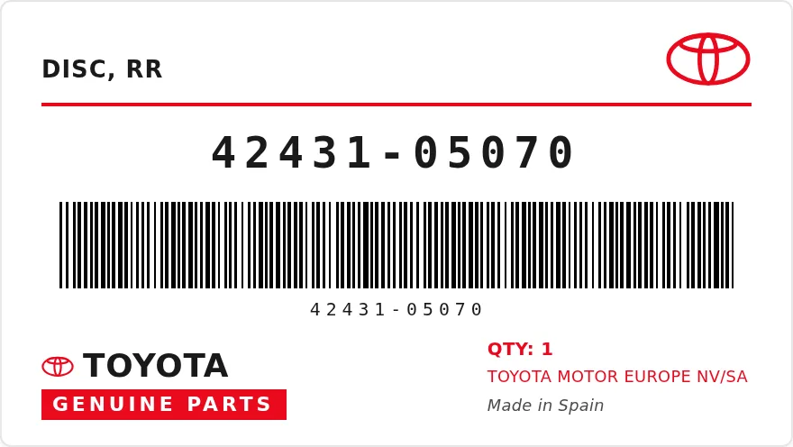OEM label TOYOTA 42431-05070 — DISC, RR