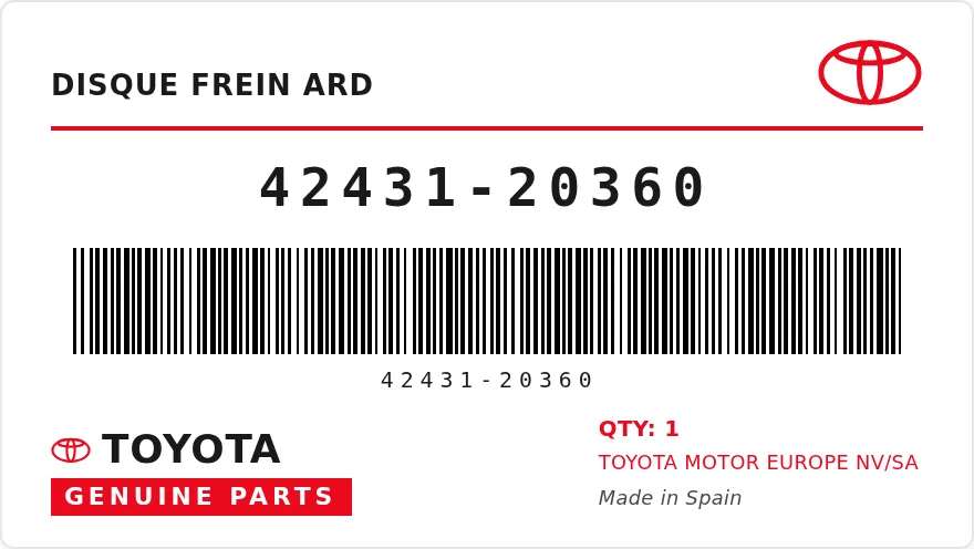 OEM label TOYOTA 42431-20360 — DISC RR BRAKES