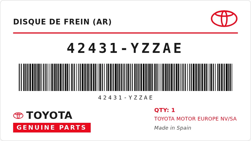 Étiquette OEM TOYOTA 42431-YZZAE — DISQUE DE FREIN (ar)