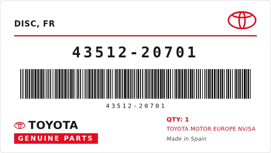 OEM label TOYOTA 43512-20701 — DISC, FR