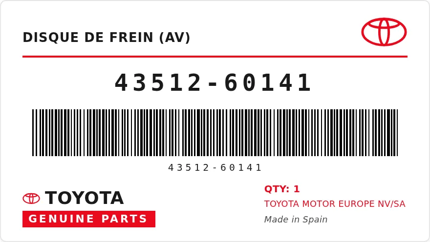 Étiquette OEM TOYOTA 43512-60141 — DISQUE DE FREIN (av)