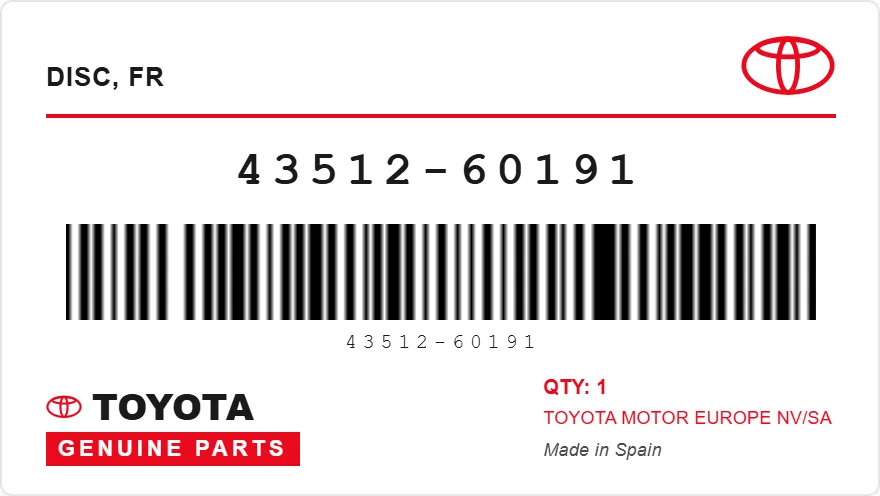 OEM label TOYOTA 43512-60191 — DISC, FR