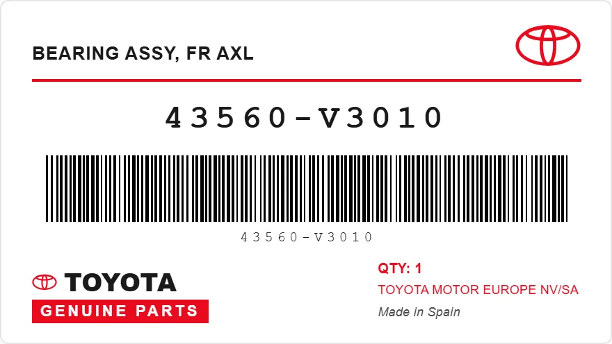 OEM label TOYOTA 43560-V3010 — BEARING ASSY, FR AXL