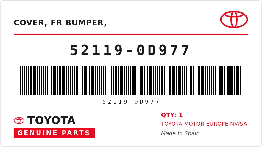 OEM-etiket TOYOTA 52119-0D977 — COVER, FR BUMPER,