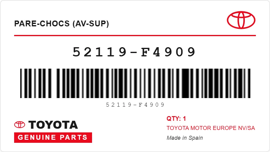 OEM-etiket TOYOTA 52119-F4909 — COVER, FR BUMPER L/C