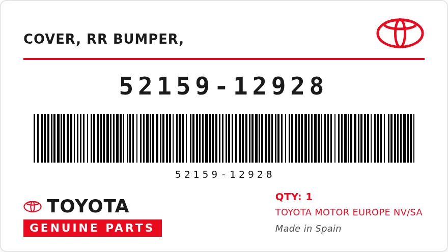 OEM-etiket TOYOTA 52159-12928 — COVER, RR BUMPER,