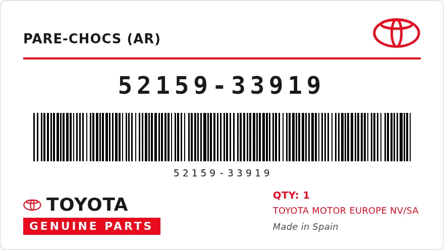 OEM-etiket TOYOTA 52159-33919 — COVER, RR BUMPER