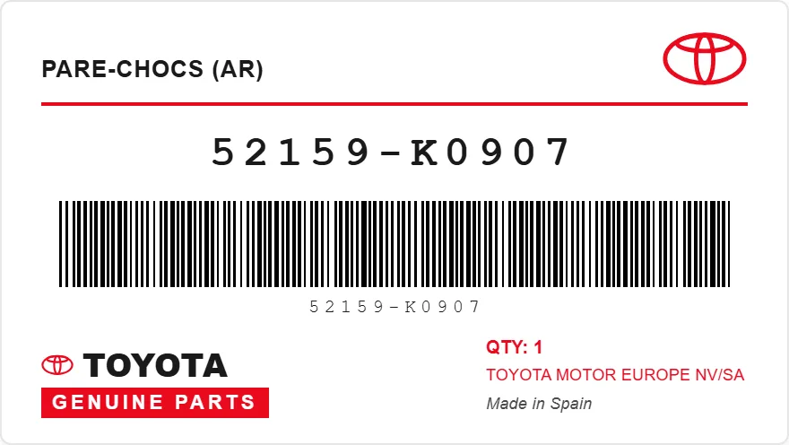 OEM-etiket TOYOTA 52159-K0907 — COVER, RR BUMPER L/C