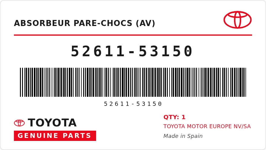 Etichetta OEM TOYOTA 52611-53150 — ABSORBER, FR BUMPER